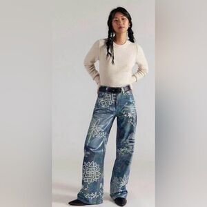 Free People We The Free Tinsley 28 Printed High Rise Illusion Jeans Straight NWT